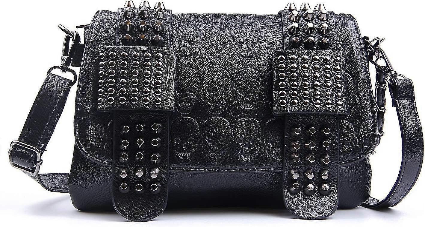 Damska torba na ramię z nadrukiem czaszki Pu Leather Gothic Torba na ramię Czaszka Torebka Długi portfel z łańcuszkiem