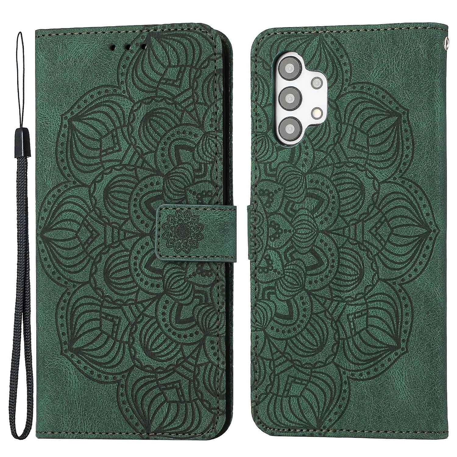 Dla Samsung Galaxy A13 4G Mandala Nadrukowane etui na telefon Stojak ze skóry PU Portfel Obudowa telefonu Zielony Style B Samsung Galaxy A13 4G