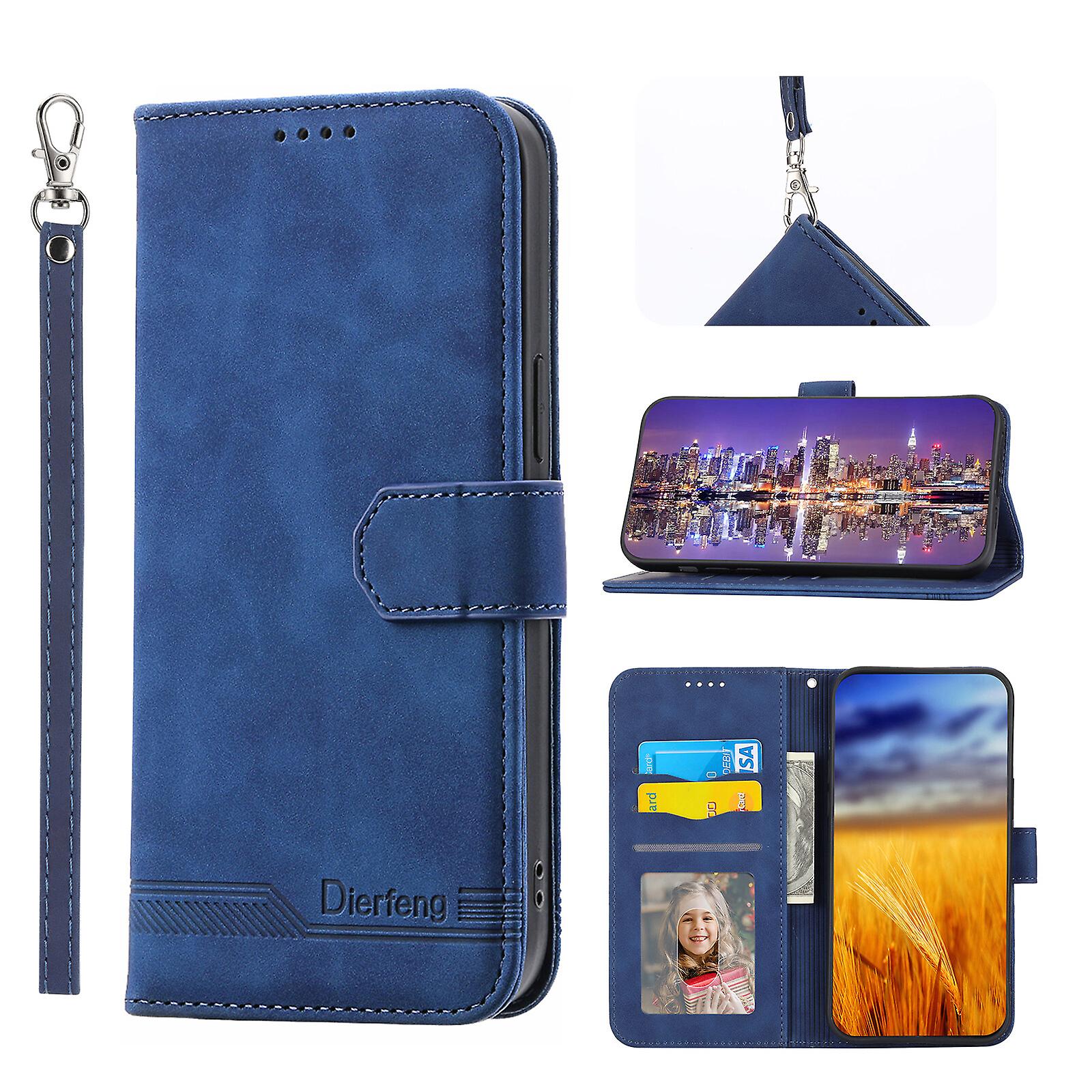 Do etui iPhone 12, skórzane etui z klapką z portfelem z paskiem Niebieski