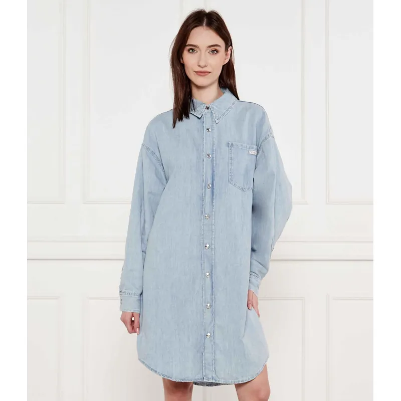 Calvin Klein Jeans Jeansowa sukienka z dodatkiem lnu