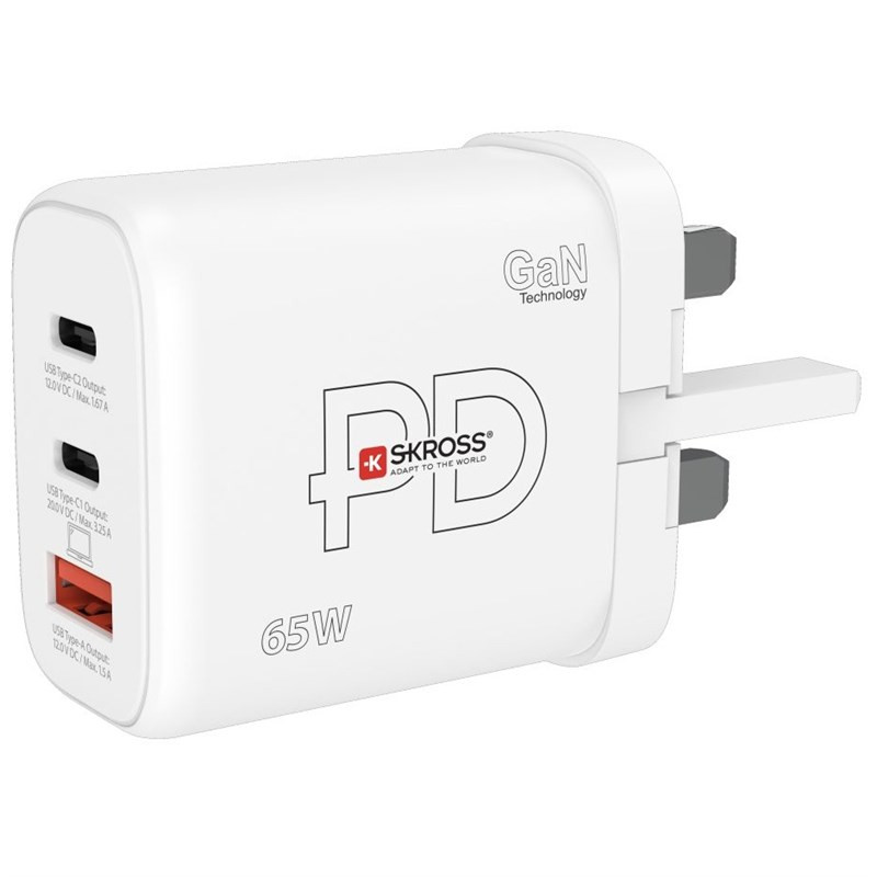 Adapter podróżny SKROSS USB A+C 65W GaN UK, Power Delivery, typ G
