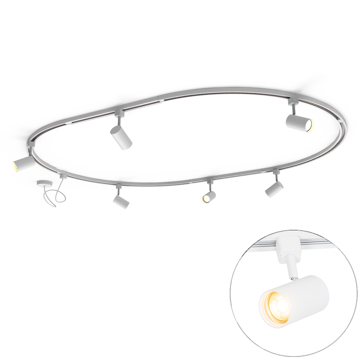 QAZQA Nowoczesny system oświetlenia szynowego z 6 reflektorami białymi, 1-fazowy, owalny, 100 cm - Iconic Jeana