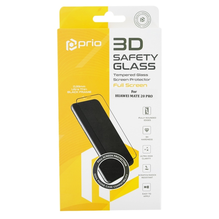 Prio Hartowane szkło ochronne na Huawei Mate 30, Full Cover 3D, czarne