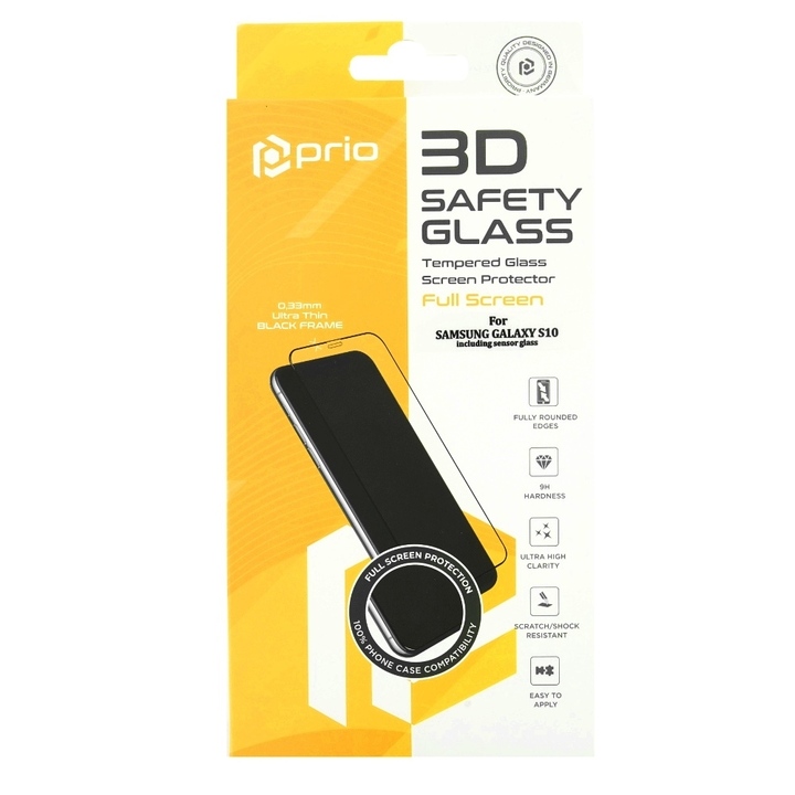 Prio Hartowane szkło ochronne na Samsunga Galaxy S10 Plus, Full Cover 3D, czarne