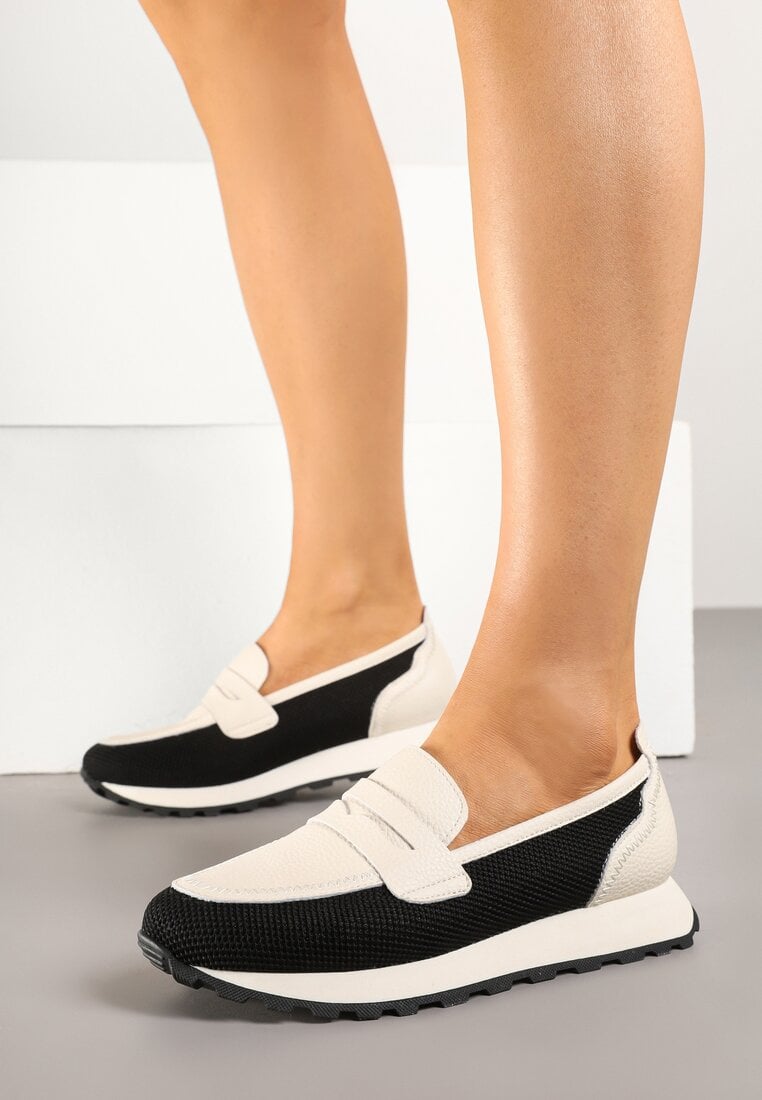 Czarne Skórzane Półbuty Mokasyny Aroti