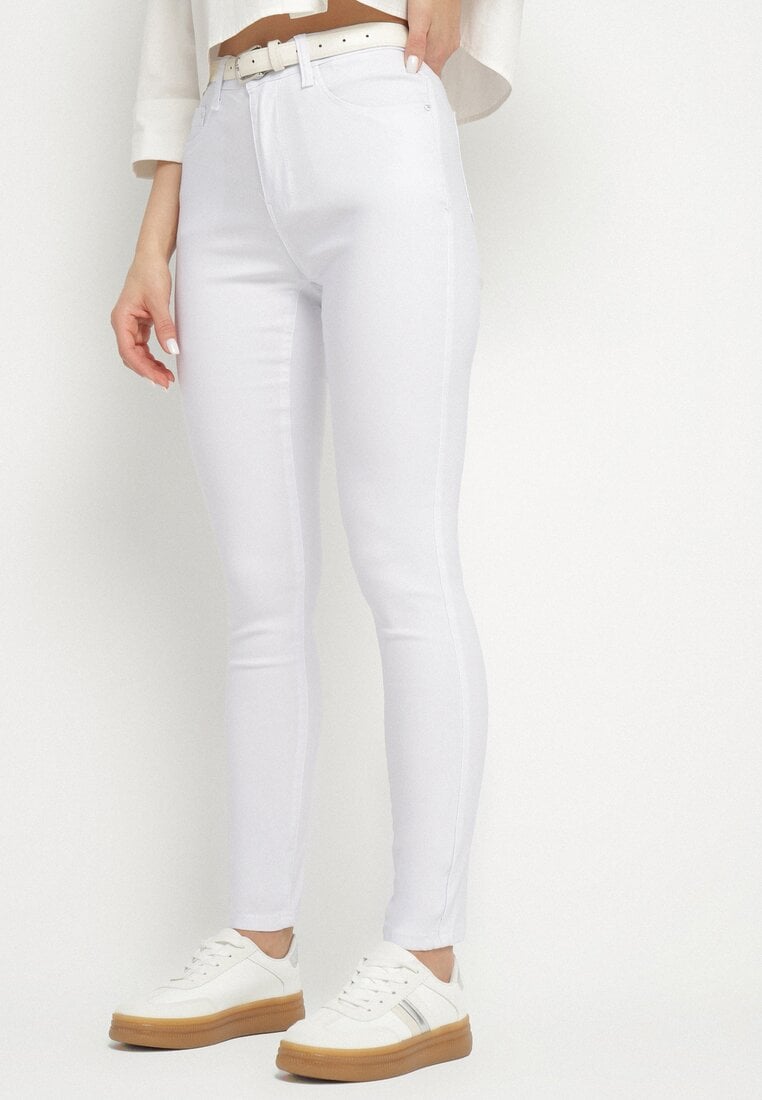 Białe Dopasowane Spodnie z Bawełną i Wysokim Stanem Sepiella