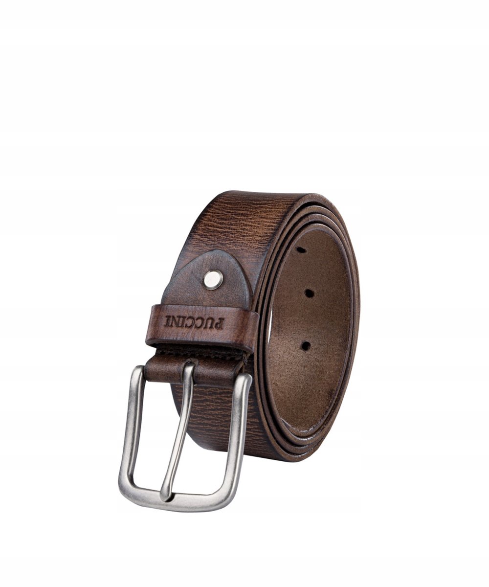 Pasek Męski Do Spodni Skórzany Skóra Naturalna Puccini Brązowy Pa08125Cm 2