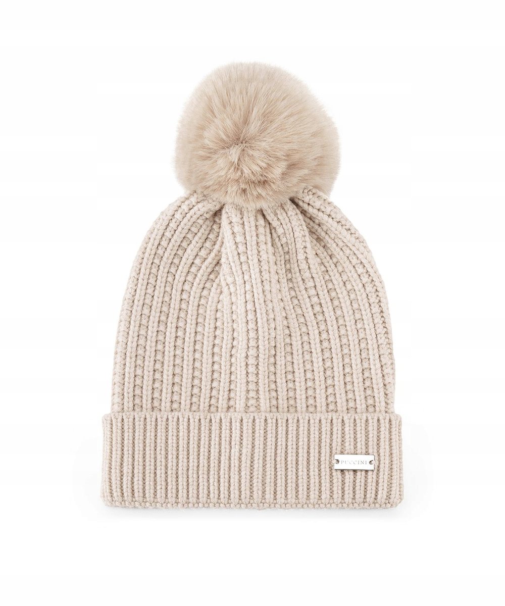 Czapka Zimowa Damska Gruba Z Pomponem Puccini Beżowa Cz2511-6A