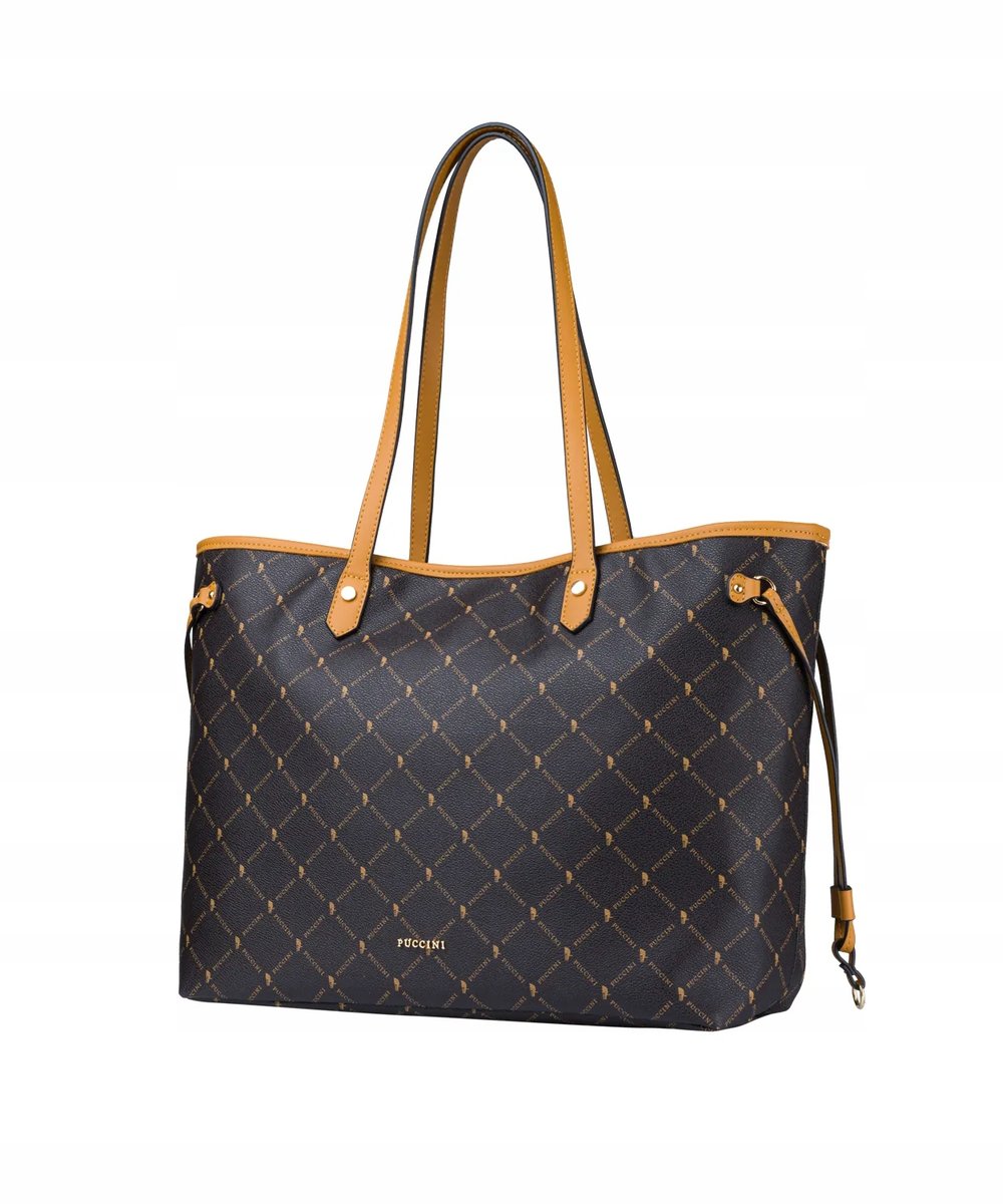 Duża Torebka Damska Shopper Z Kosmetyczką Puccini Brązowa Blxp0013 2