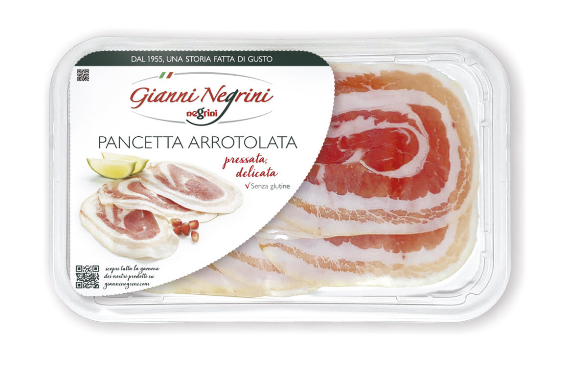 Pancetta Arrotolata pressata plastry delicata 80g - Gianni Negrini