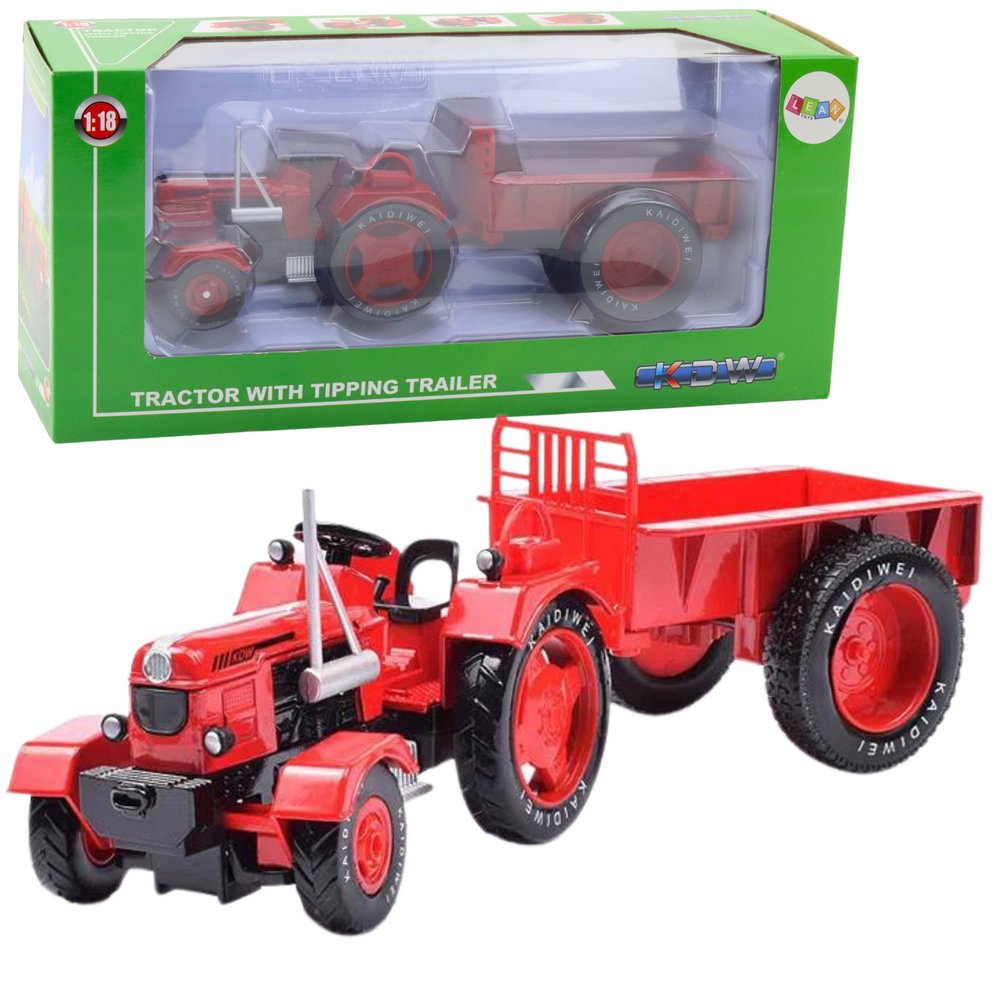 DLA DZIECI METALOWY TRAKTOR ROLNICZY Z PRZYCZEPĄ