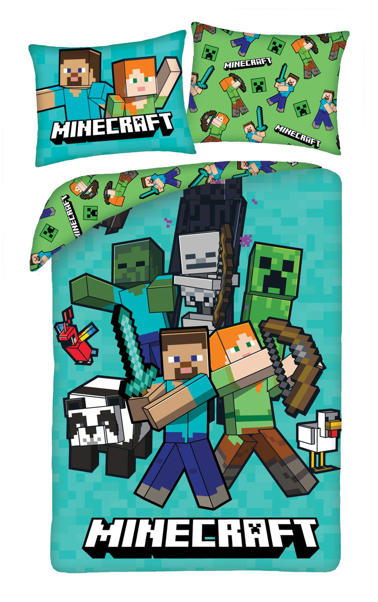 Pościel dziecięca Minecraft 140 x 200 mikrofibra Halantex stev creeper alex