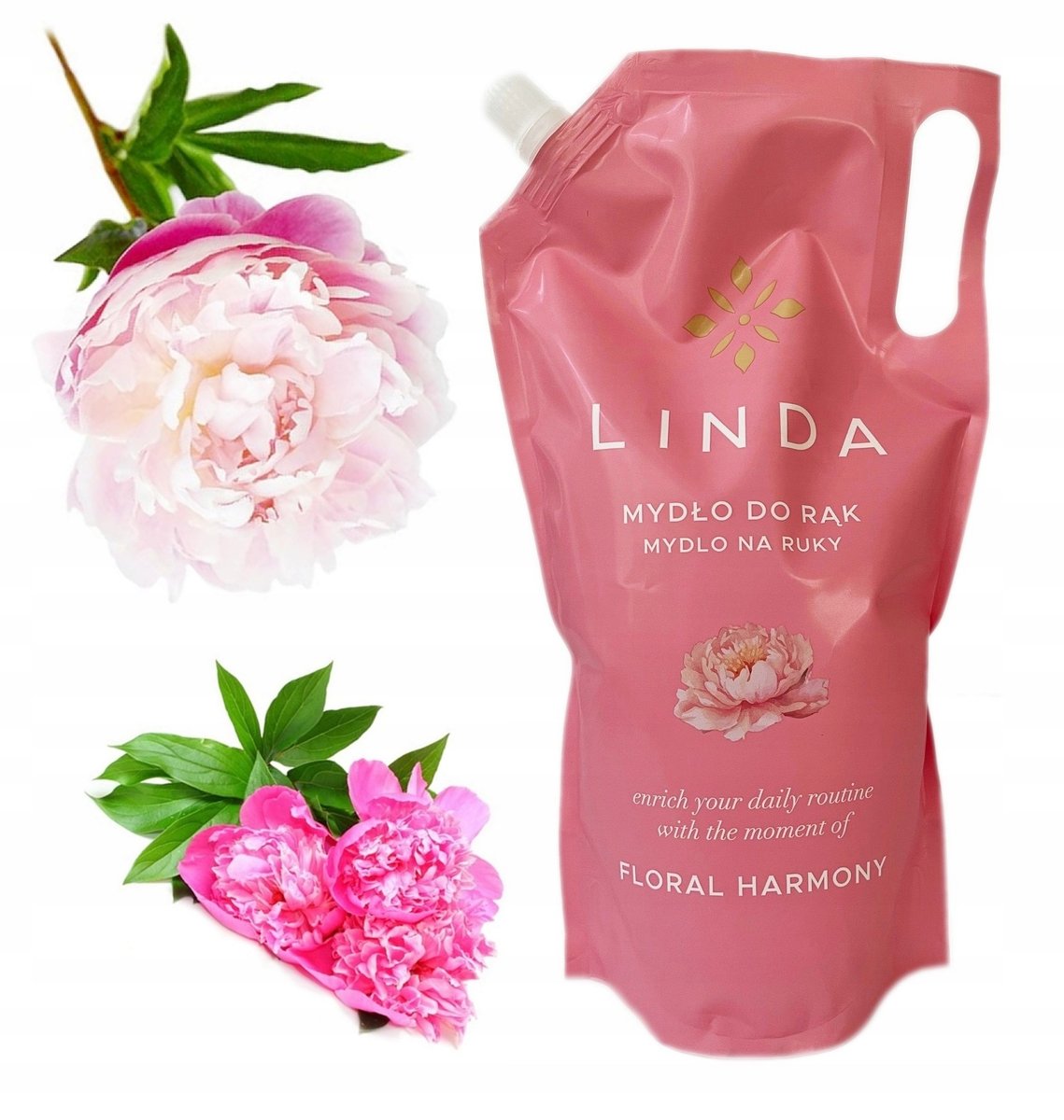 Mydło W Płynie Linda Kremowe Do Rąk Zapas 1L Floral Harmony Róża Peonia Lux