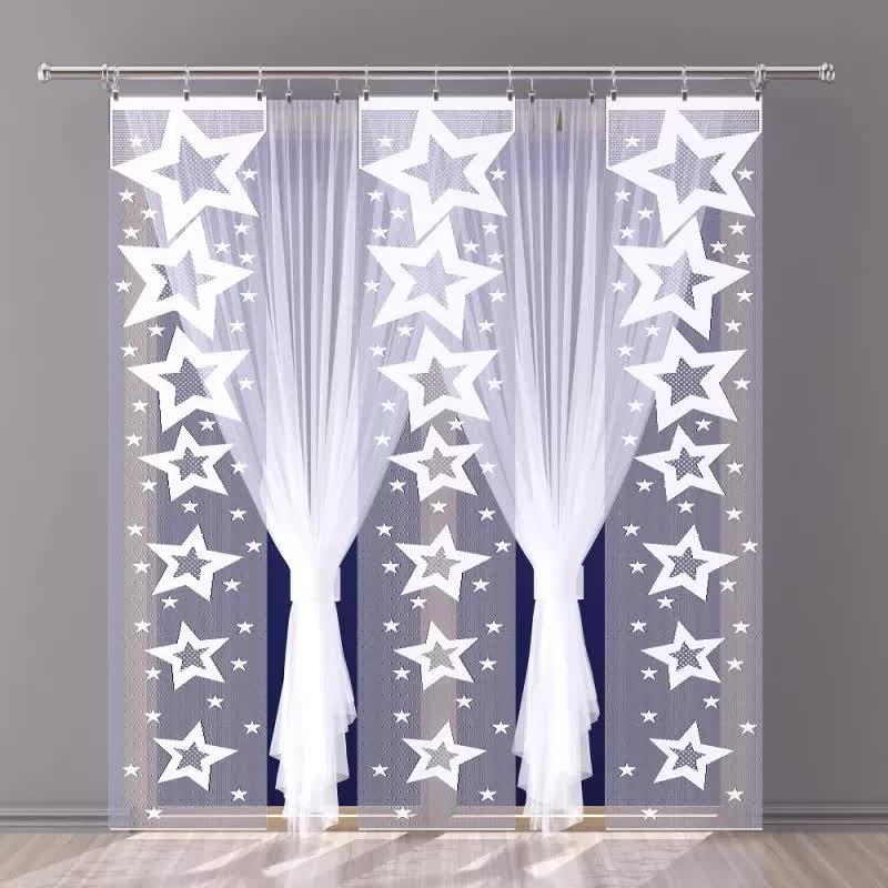 Firanka panel żakardowy frędzle Spadające Gwiazdy 50x250 cm biały