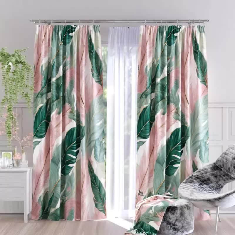 Zasłona gotowa tkanina drukowana pióra beryl 150x250 cm - 250 cm 150 cm