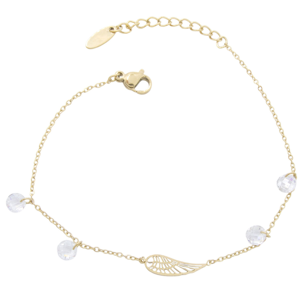 Bransoletka złota z skrzydełkiem i kryształkami stal chirurgiczna