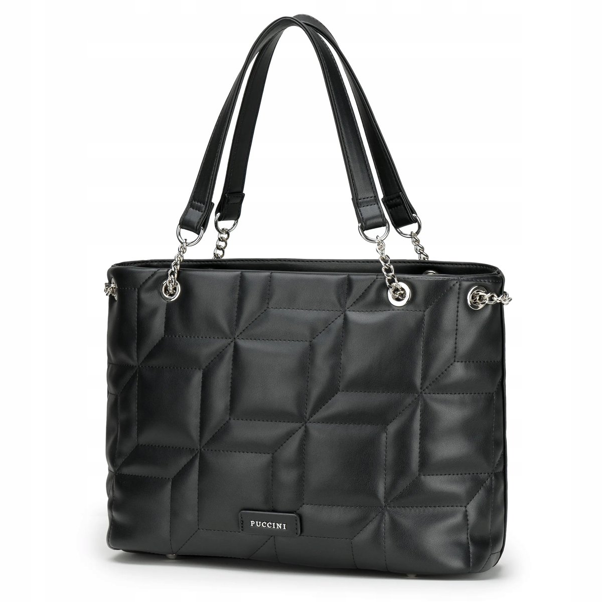 Torebka Damska Czarna Shopper z Przeszyciami Na Ramię PUCCINI BML068S-1