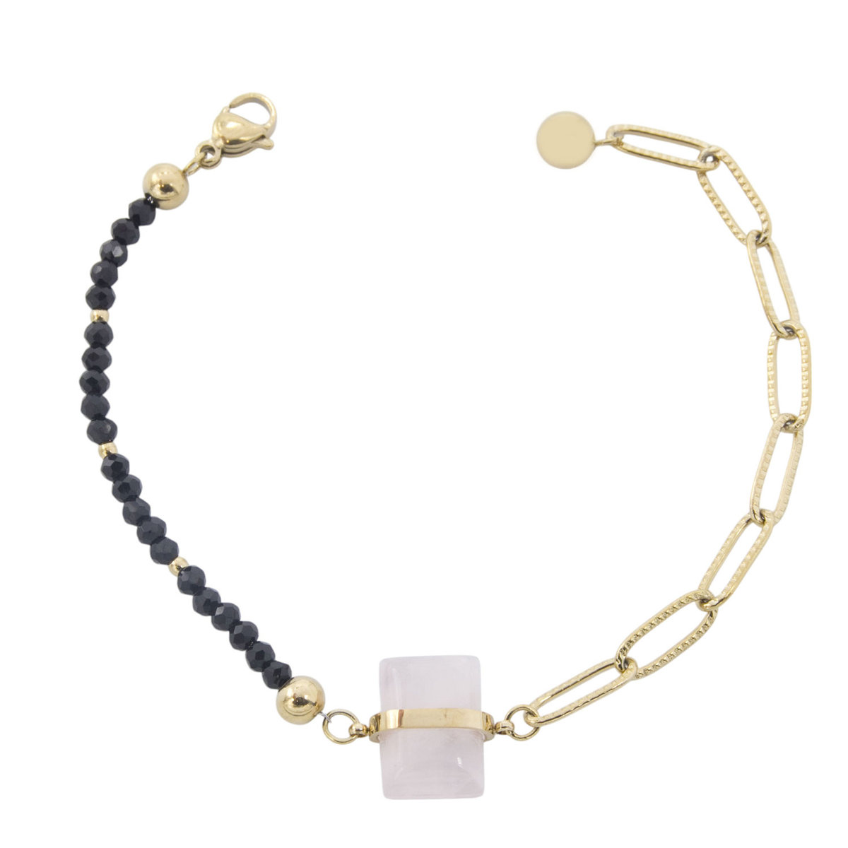 Złota bransoletka stal chirurgiczna kwarc różowy