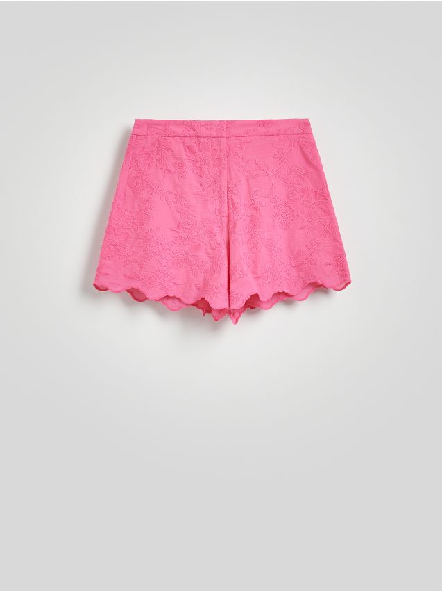 Reserved - Bawełniane szorty z haftem - fuksja