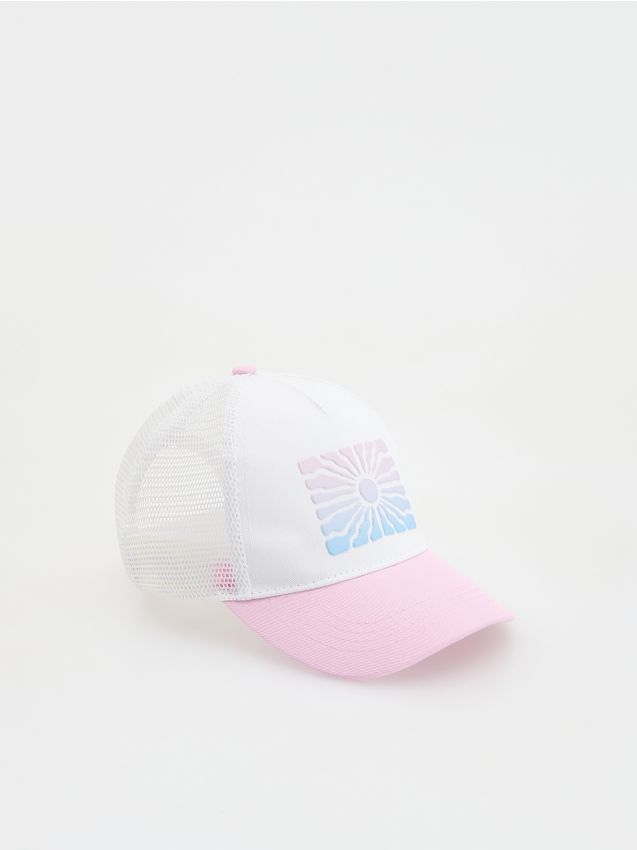 Reserved - Czapka z daszkiem z nadrukiem - złamana biel