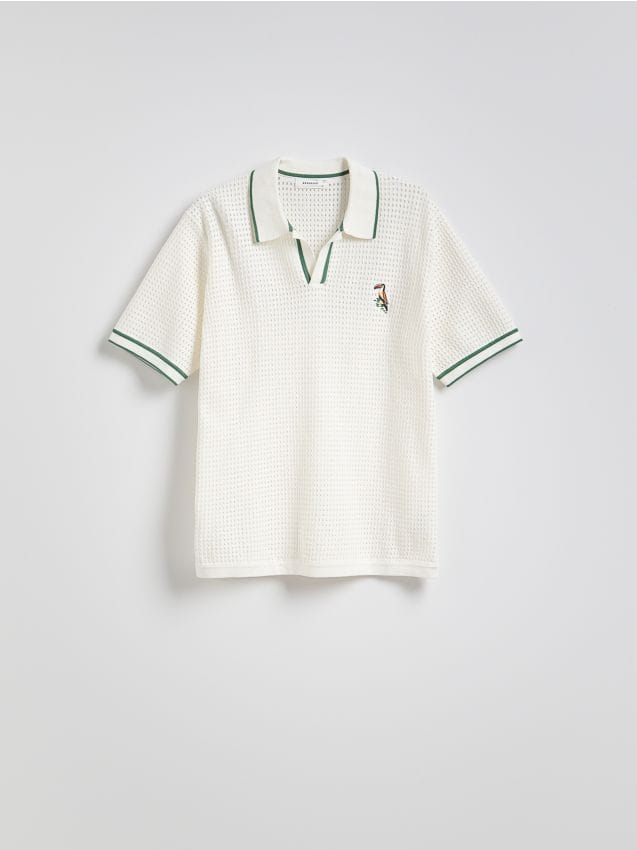 Reserved - Ażurowy sweter polo - złamana biel