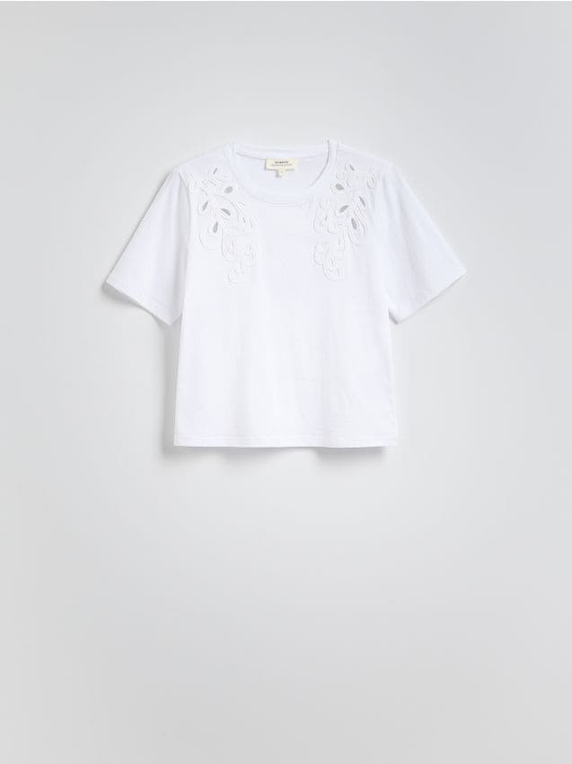Reserved - T-shirt z haftowanym wzorem - biały