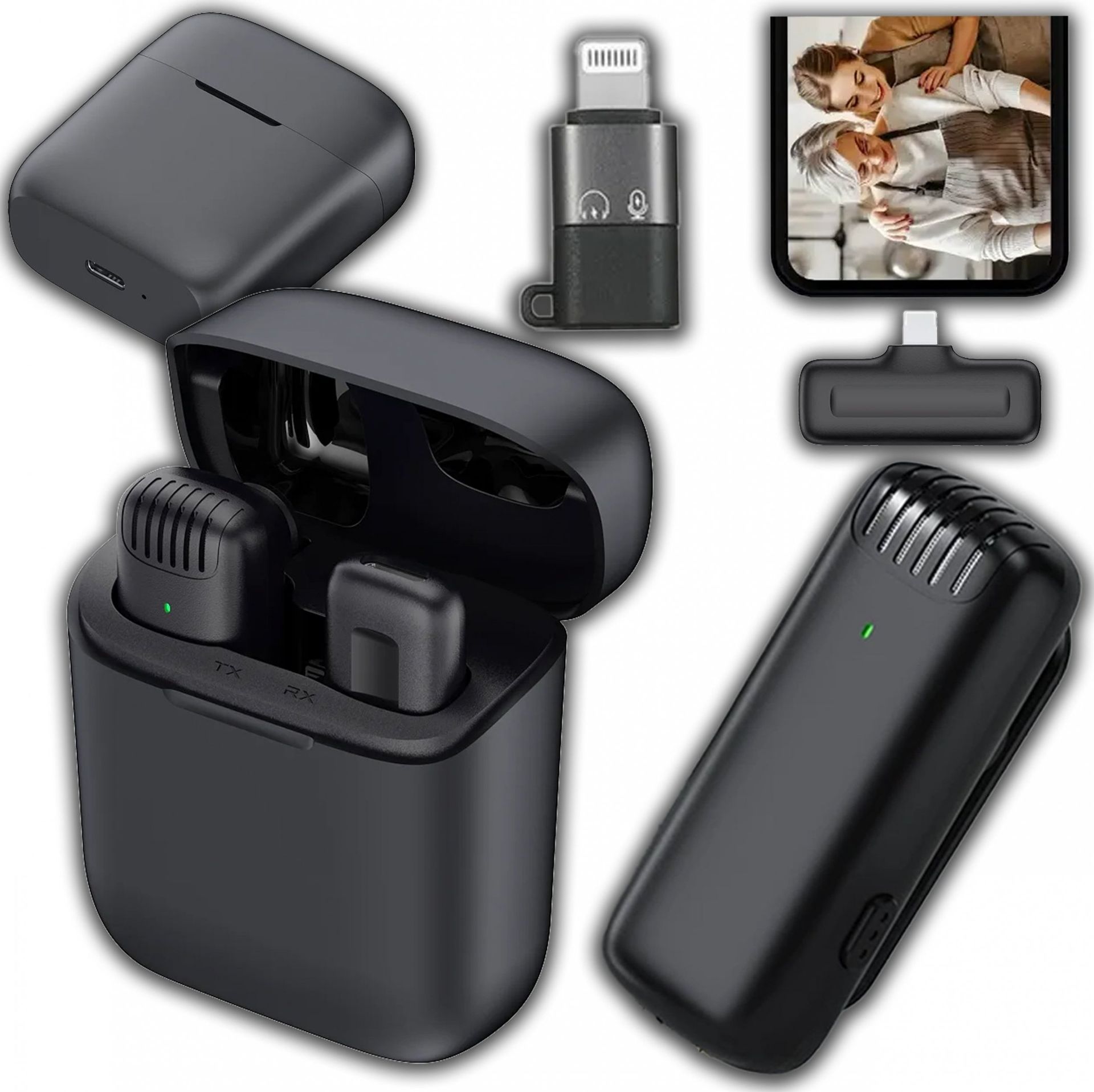 Mikrofon Slayo BEZPRZEWODOWY MIKROFON KRAWATOWY DO IPHONE 15 ANDROID USBC LIGHTNING CASE