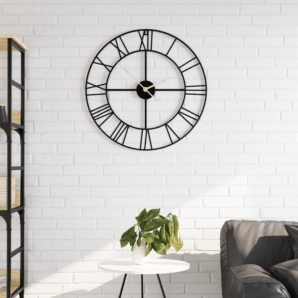 vidaXL Zegar ścienny, czarny, 50 cm, żelazo