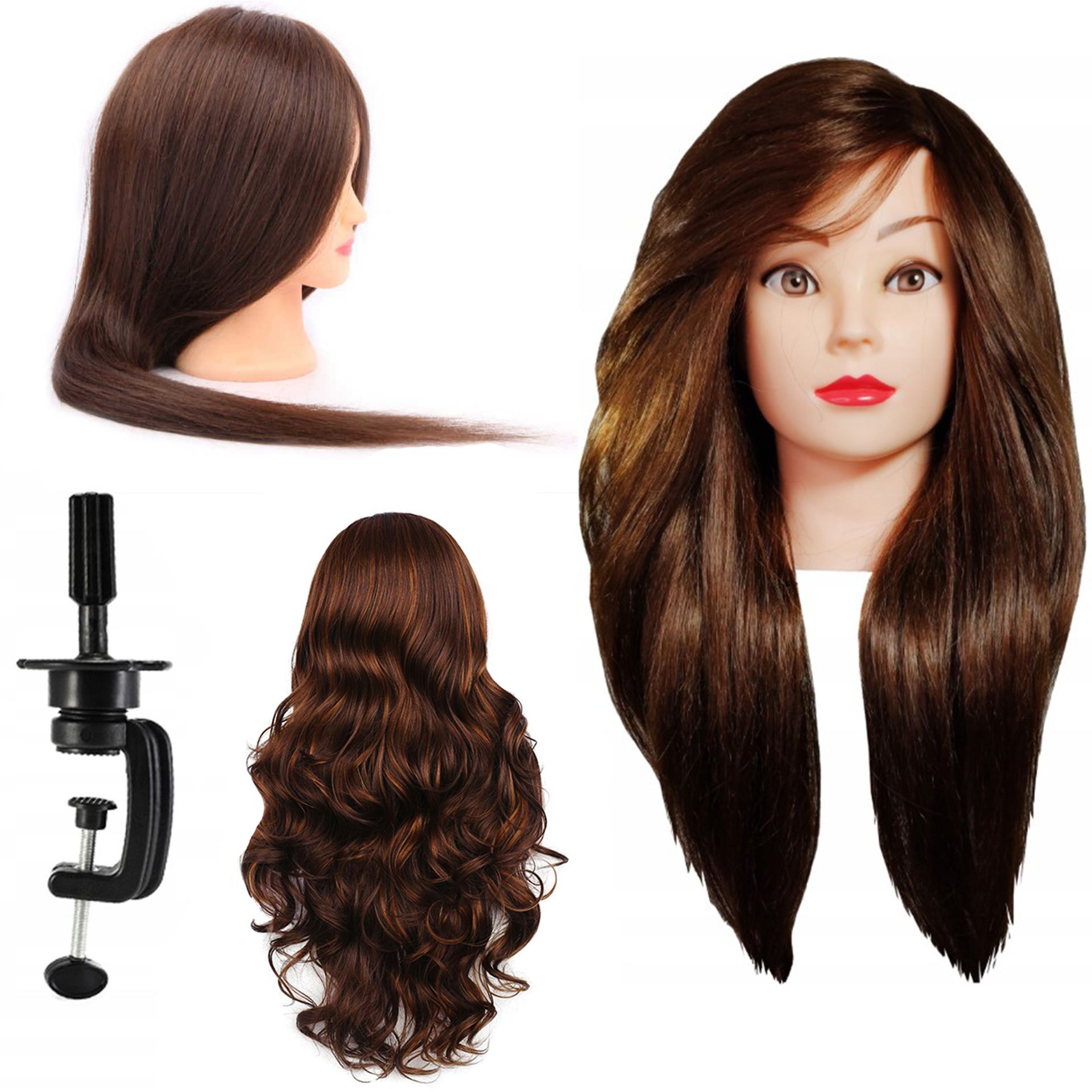 Główka treningowa Alinka 70cm brown, włos mieszany 60% + uchwyt, fryzjerska do czesania, głowa do ćwiczeń