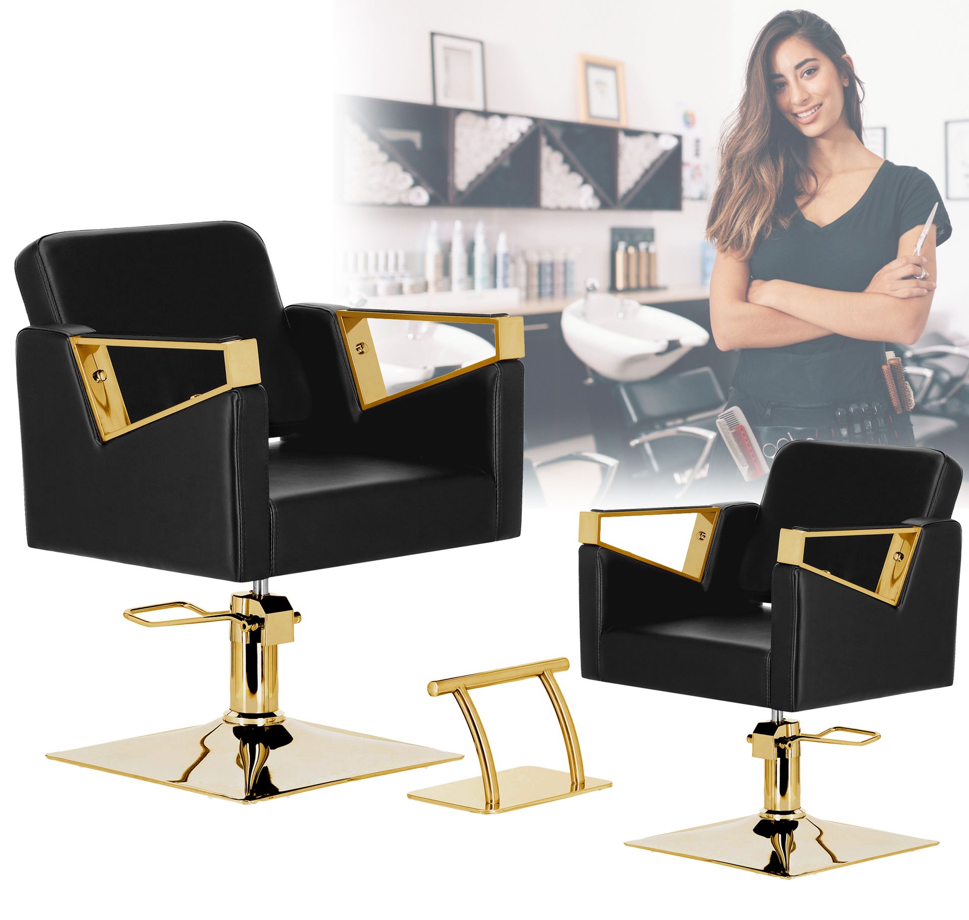 Fotel fryzjerski Tomas Gold hydrauliczny obrotowy do salonu fryzjerskiego podnóżek chromowany krzesło fryzjerskie