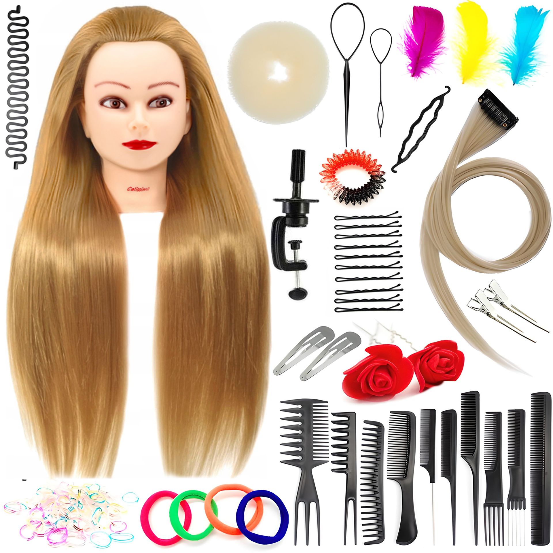 Główka treningowa Ola 70 cm blond, włos syntetyczny + uchwyt, fryzjerska do czesania, głowa do ćwiczeń