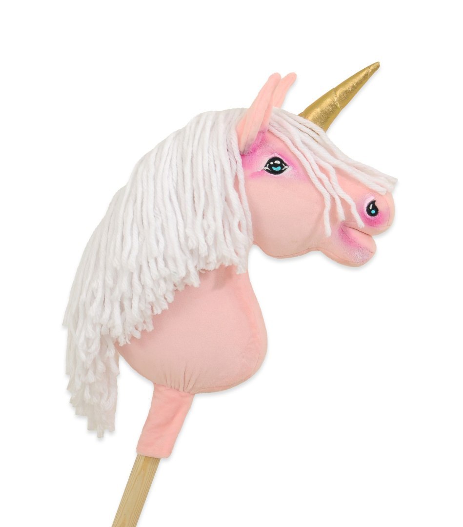 Hobby Horse Jednorożec na kiju mały różowy z białą grzywą i złotym rogiem