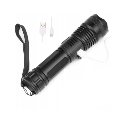 Latarka taktyczna LED ładowanie USB, 1 szt.