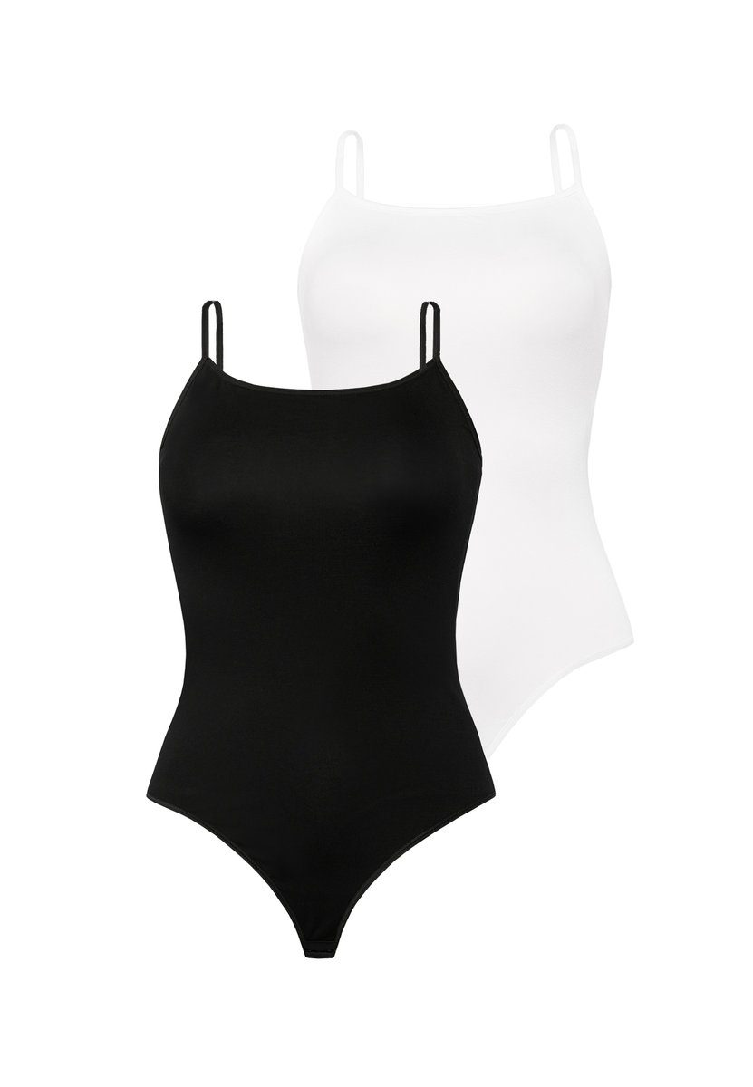 2 Pack Body Damskie Goffy Stringi Czarne/Białe