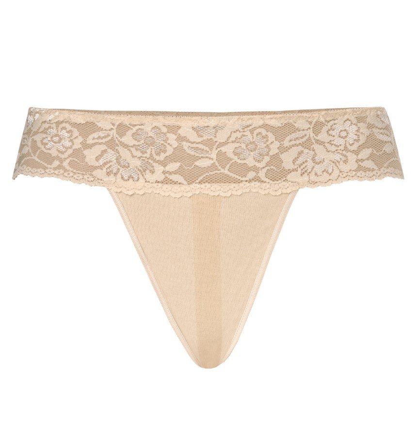 Stringi z szeroką koronką Comfo beżowe, Teyli