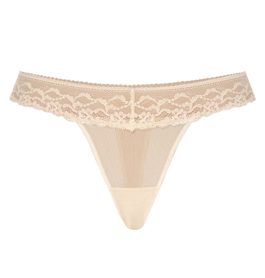 Stringi koronkowe siateczkowe Leo beżowe, Teyli