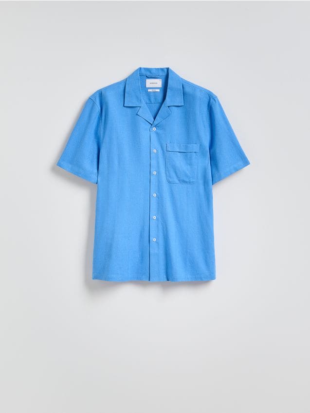 Reserved - Koszula regular z dodatkiem lnu - niebieski