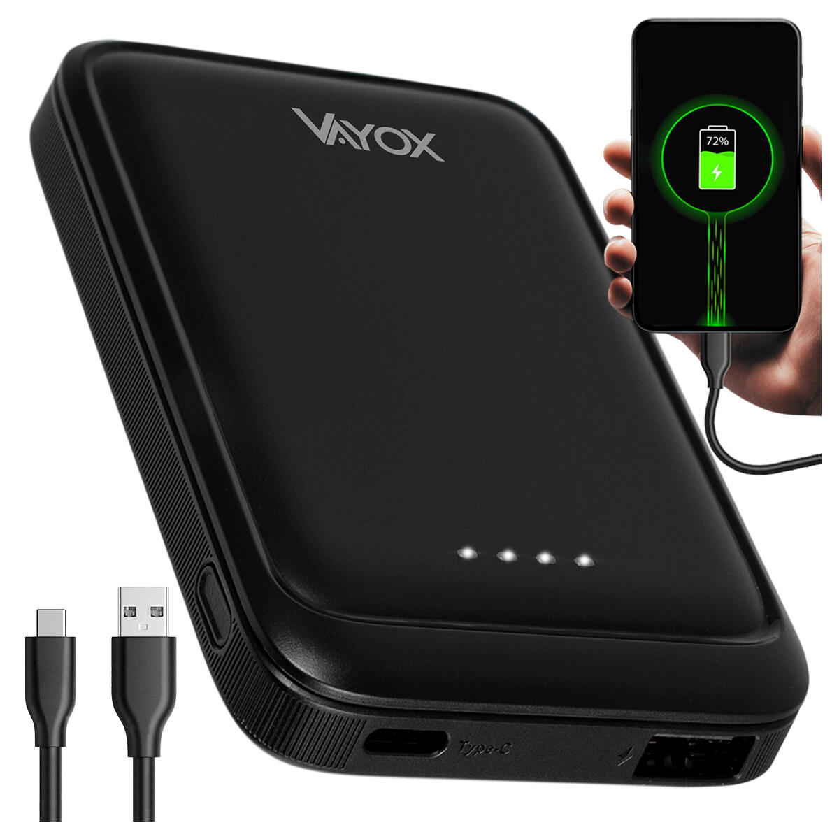 Power bank 5000 mAh wejście USB-C wyjście USB-A + USB-C 5V 2.1A czarny VA0339 Vayox