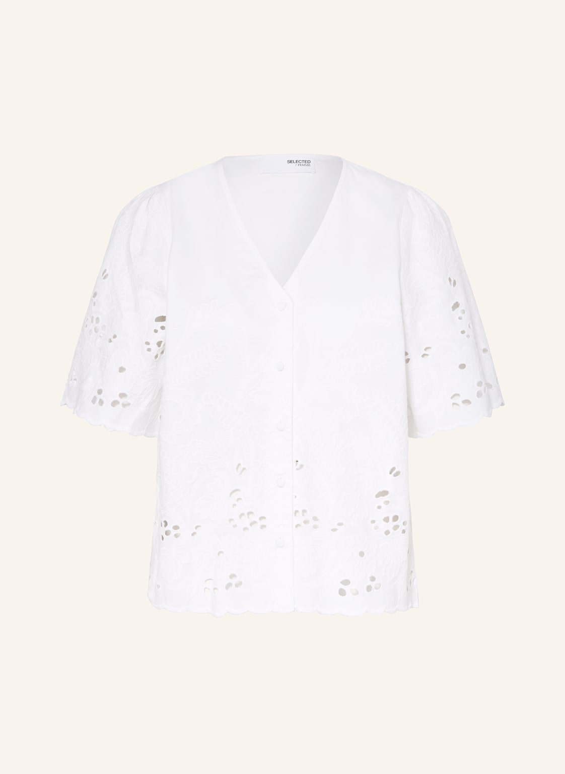 Selected Femme Bluzka Z Dziurkowanej Koronki weiss