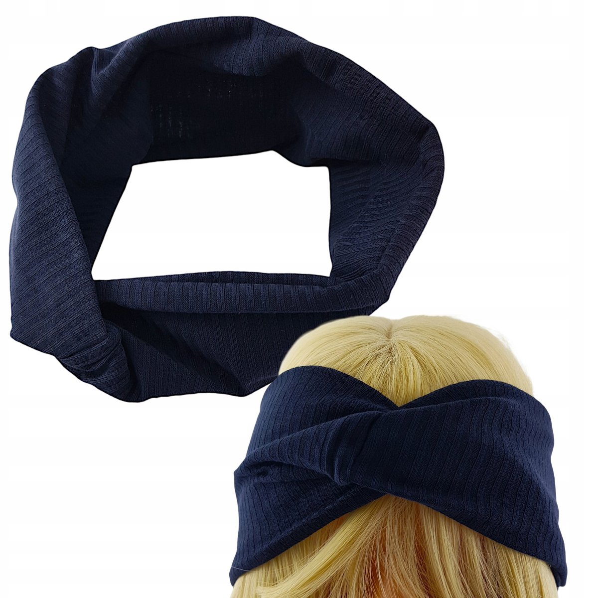 Opaska do włosów Granatowa Z MATERIAŁU TURBAN Węzeł