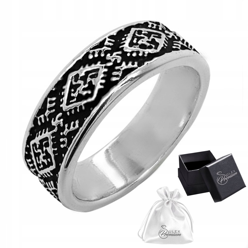 Obrączka srebrna pr. 925 Pierścionek oksydowany Orientalny wzór r. 17