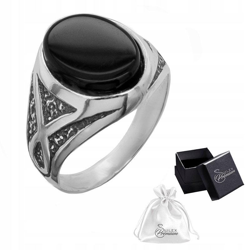 Sygnet srebrny pr. 925 Elegancki Pierścień Owal Czarny r. 28