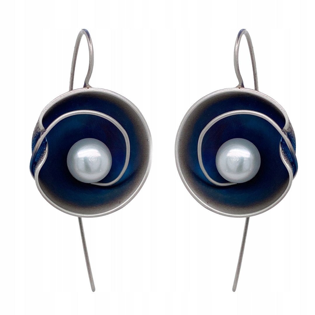 Kolczyki srebrne pr. 925 z PERŁĄ, rękodzieło