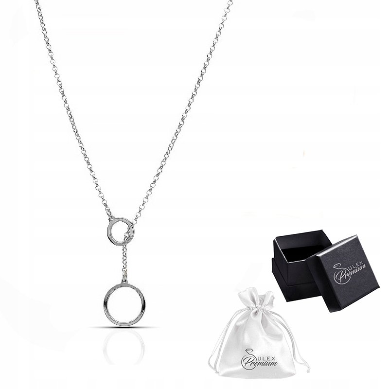 Naszyjnik srebrny pr. 925 Rodowana Krawatka Celebrytka DWA KÓŁKA na Prezent