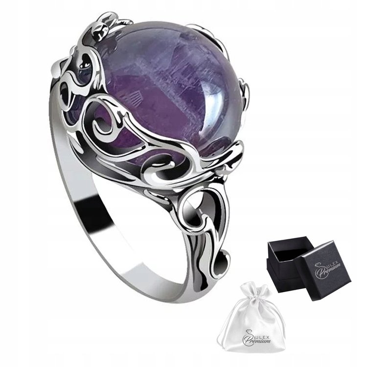 Pierścionek srebrny z Ametystem Srebro 925 Piękny fioletowy kamień r. 24