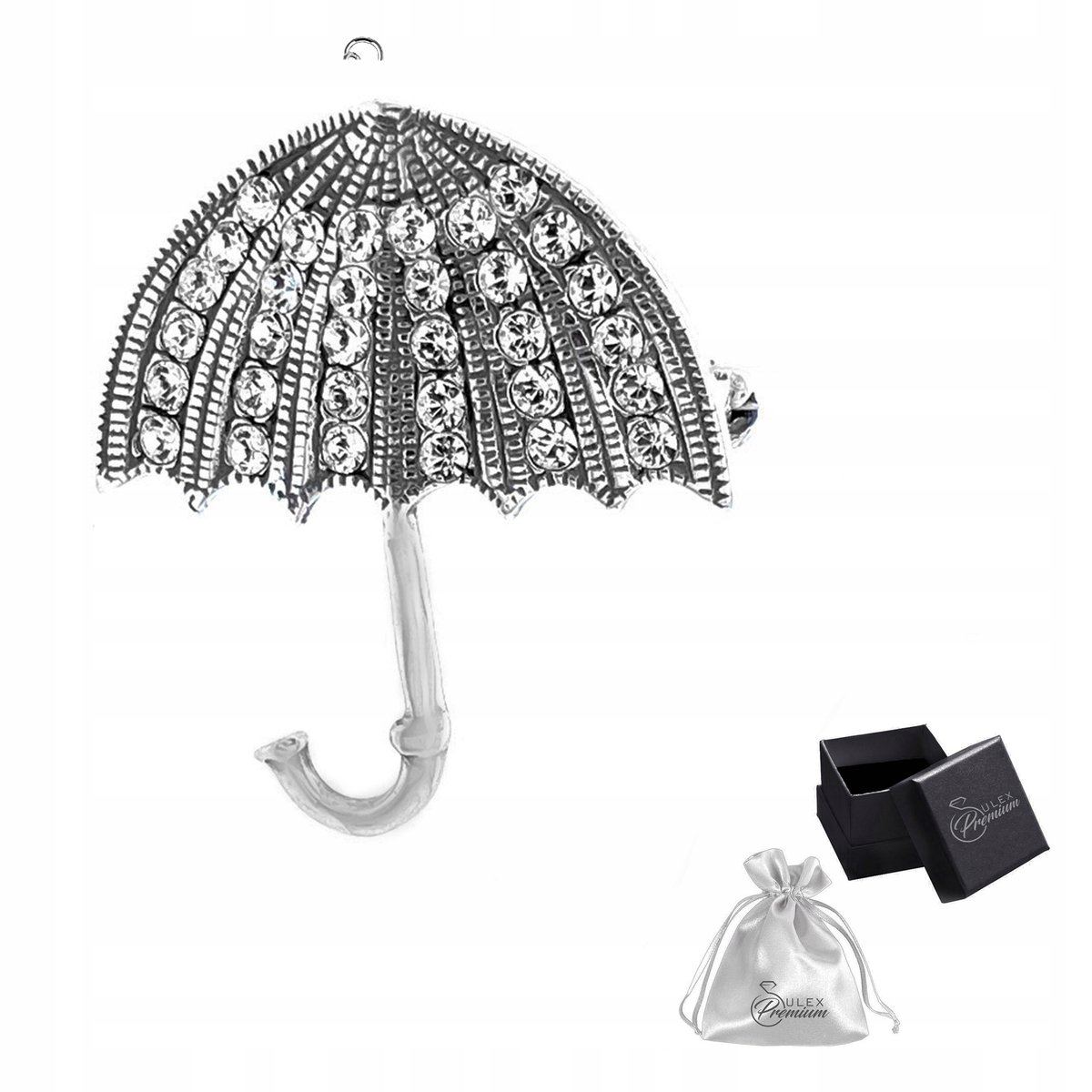 Broszka srebro pr. 925 Elegancka Brosza PARASOLKA z Kamieniami na Prezent