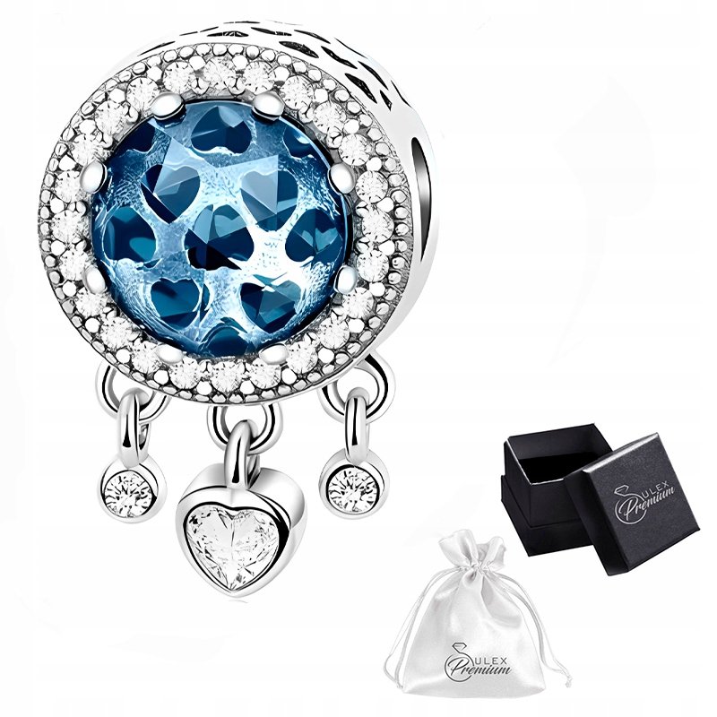Charms srebro rodowane pr. 925 Cyrkonia Szafirowa Srebrny Zawieszka Serce