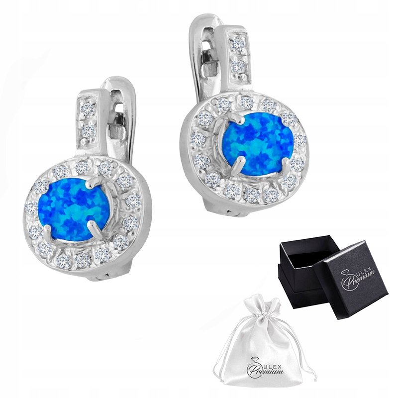 Kolczyki srebro pr. 925 Owalne OPAL + Cyrkonie