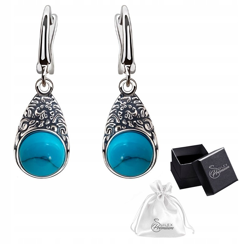 Kolczyki Srebro pr. 925 Eleganckie Wiszące Kolczyki z Turkusem Turkus