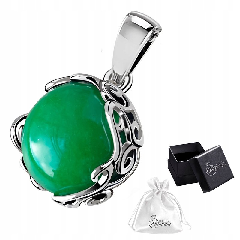 Zawieszka srebro pr. 925 Piękny Wisiorek z Naturalnym AGATEM Zielonym